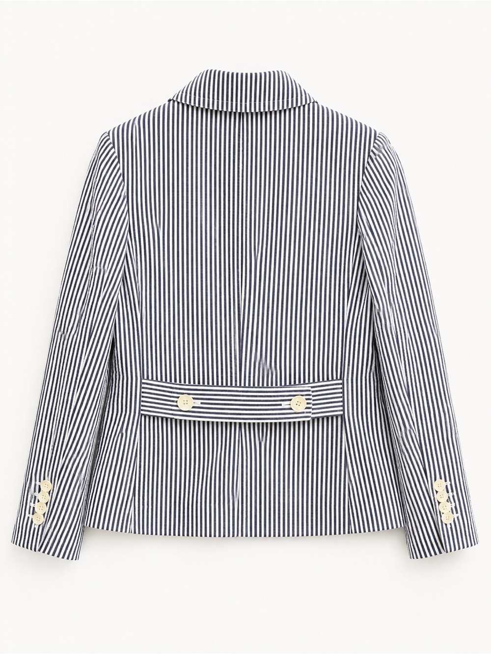 Talbots Navy White Seersucker Pinstripe Blazer Women’s Size 14 Coastal Preppy - Picture 2 of 7